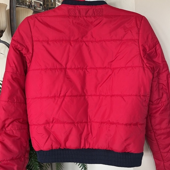 Tommy Hilfiger Tommy Girl Jeans Red Zippered Cropped Puffer Jacket Winter Coat - Picture 6 of 14